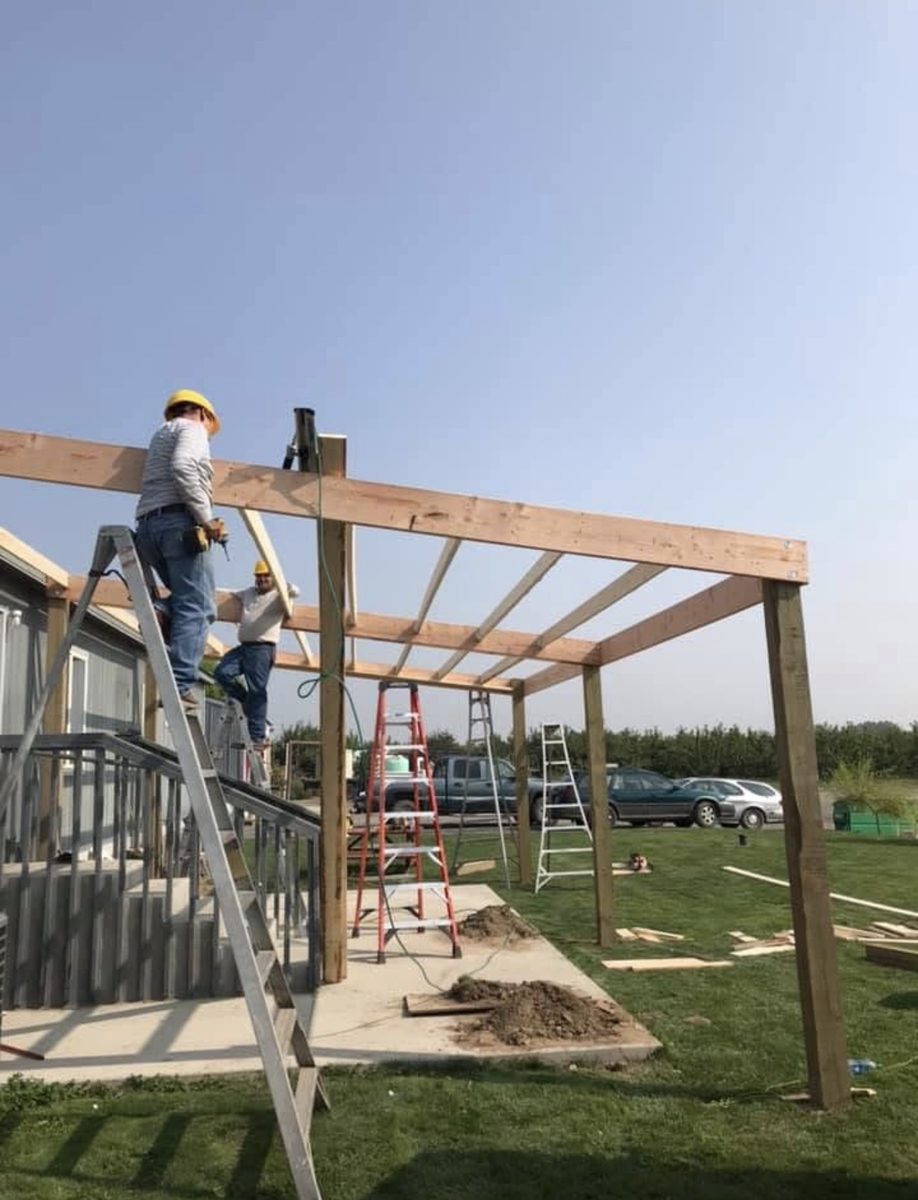 New backyard pergola framed with solid timber posts and beams